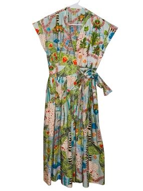 Love Binetti Tropical Print Midi Wrap Multicolor A Line Dress